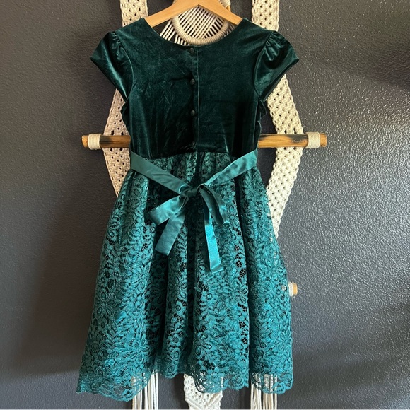 Jona Michelle Velvet And Lace Christmas Dress Girls Size 10 Emerald Green - Picture 2 of 5